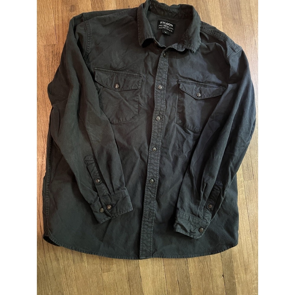 Filson Waxed Canvas Shirt Jacket XL Black Oil Finish Button Up Workwear
